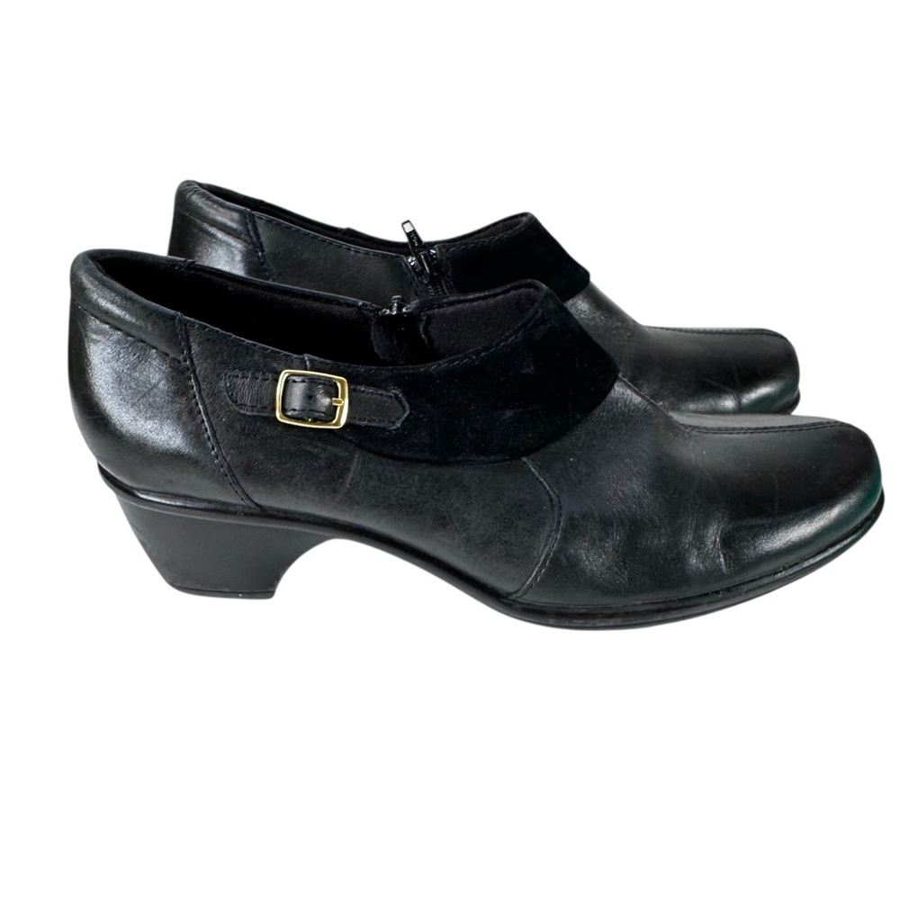Clarks Bendables Black Heeled Shoes with Gold Buckle Size 9 Career